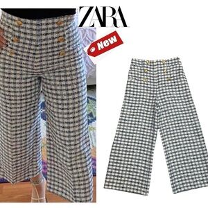 Zara Black and White Checkered Cropped Pants